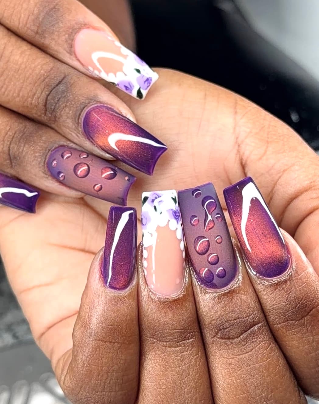 Purple chrome ombre nail set